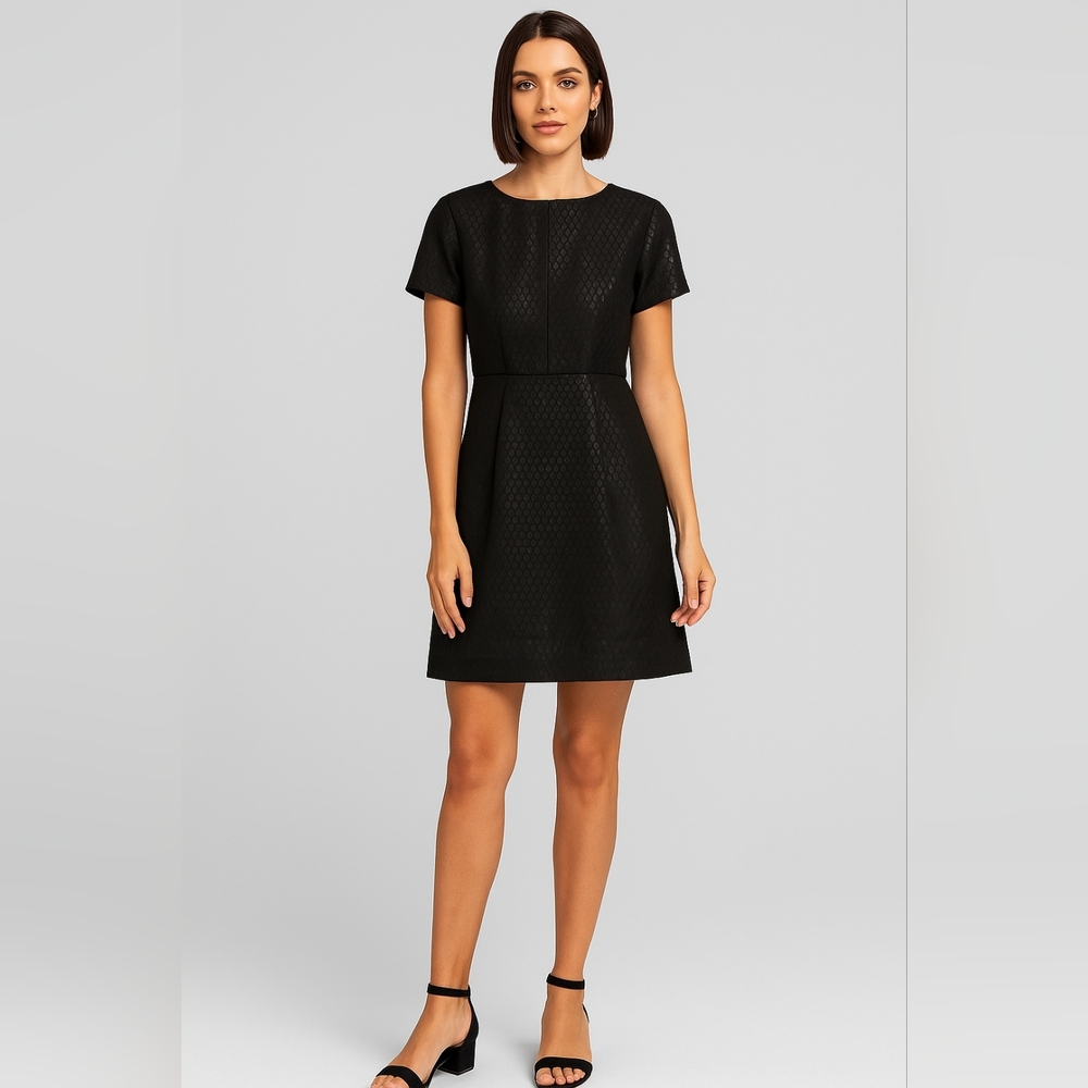 Madewell Metallic Black Textured Cap-Sleeve Dress with Pockets – Size 6 - Picture 1 of 8